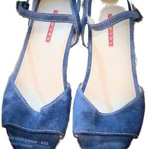 VTG Prada Blue Suede Linea Rossa Wedges EU 40 US 10 Narrow 3XZ179 Refurbished